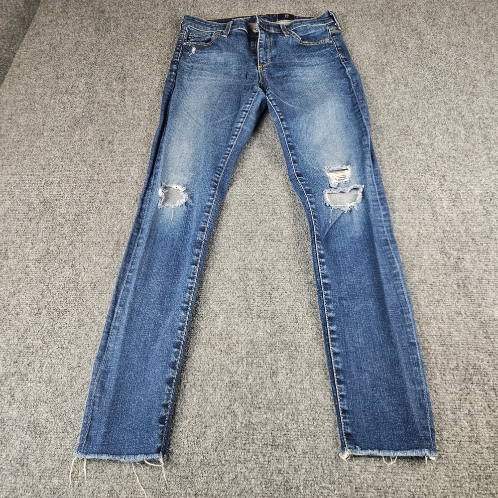 AG Adriano Goldschmied The‎ Middi Ankle Mid Rise Distressed Jeans Blue 27R